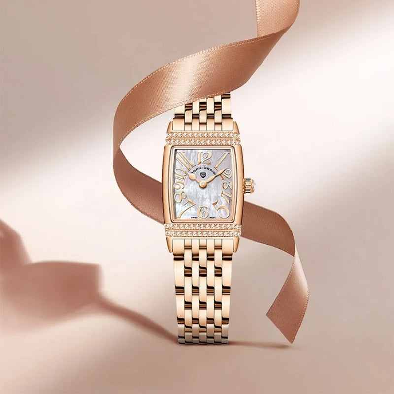 Montre Vintage Femme Rectangulaire Argent et Nacre