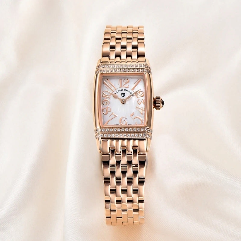 Montre Vintage Femme Rectangulaire Argent et Nacre
