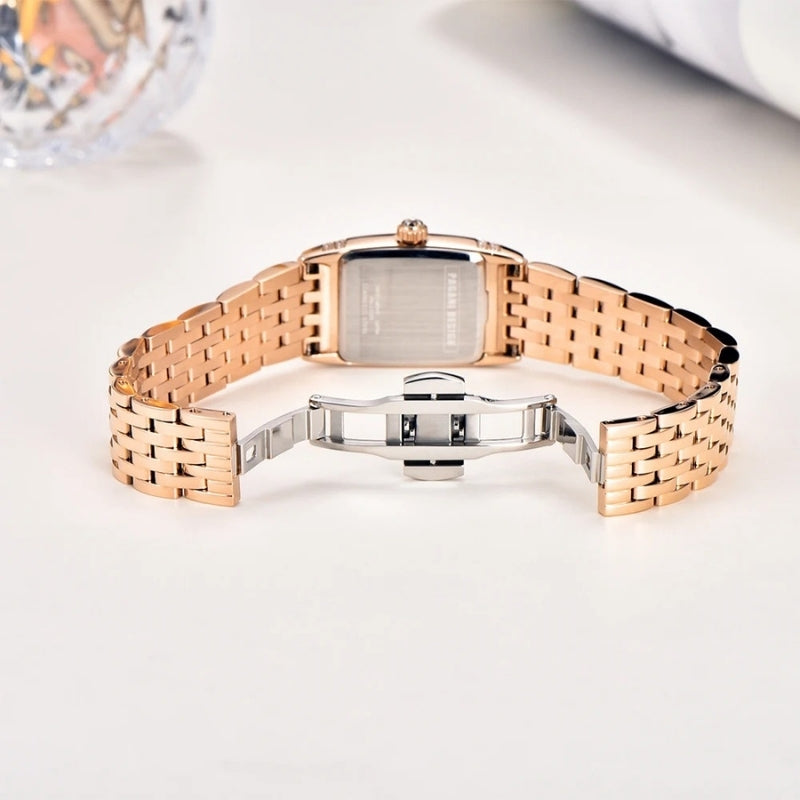 Montre Vintage Femme Rectangulaire Argent et Nacre