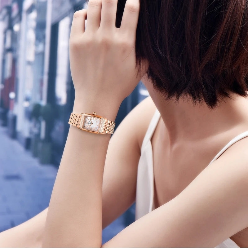 Montre Vintage Femme Rectangulaire Argent et Nacre