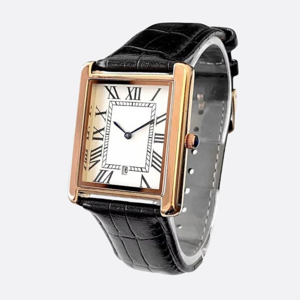 Montre Vintage Homme Carrée Ultra-Fine Quartz Cuir