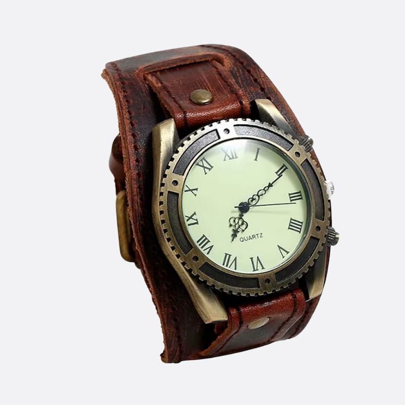 Montre Vintage Homme Cuir Quartz Cadran Romain