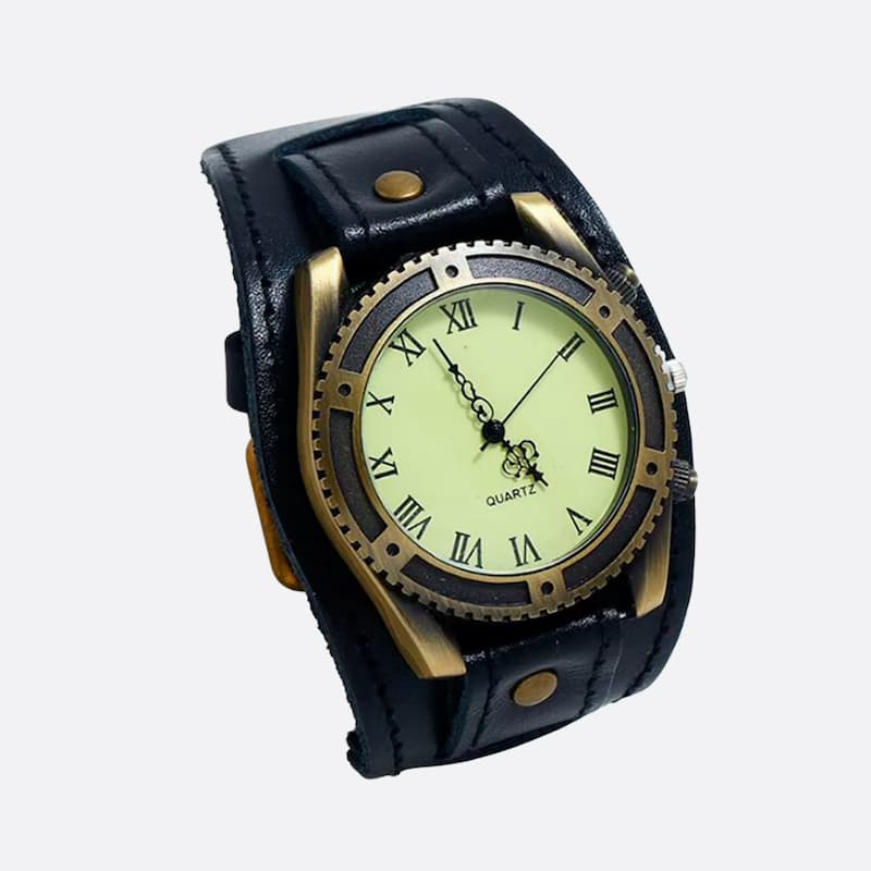 Montre Vintage Homme Cuir Quartz Cadran Romain