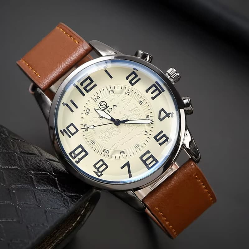 Montre Vintage Homme Quartz Classique Bracelet Cuir
