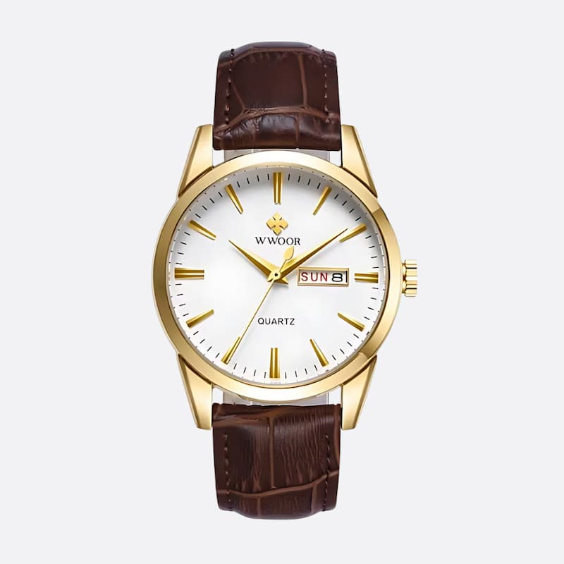 Montre Vintage Homme Quartz Cuir Marron
