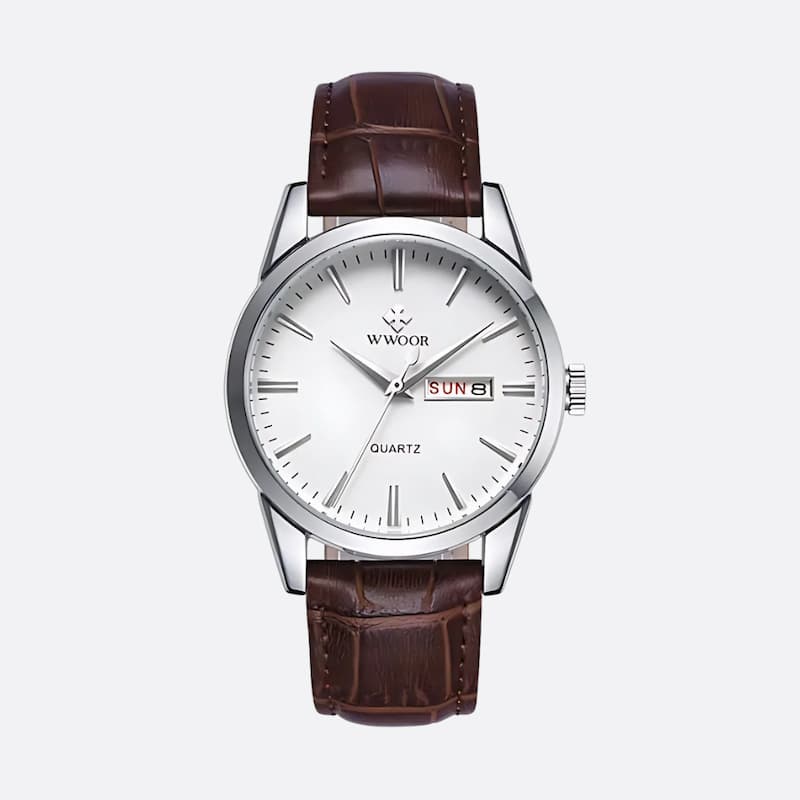Montre Vintage Homme Quartz Cuir Marron