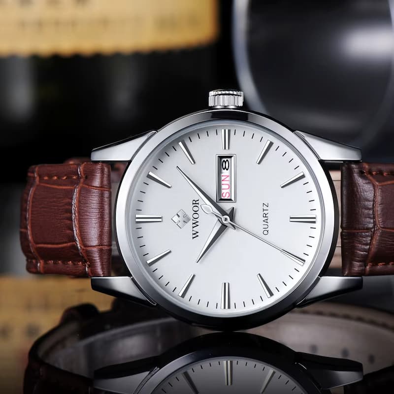 Montre Vintage Homme Quartz Cuir Marron