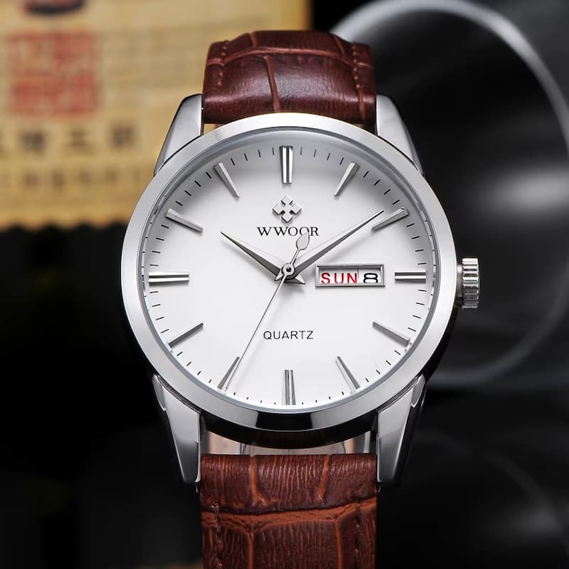 Montre Vintage Homme Quartz Cuir Marron
