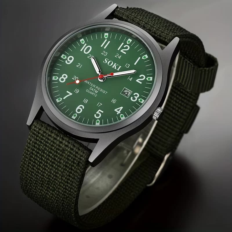 Montre Vintage Militaire Homme Quartz Bracelet Nylon